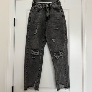 Black Distressed Mom Jeans